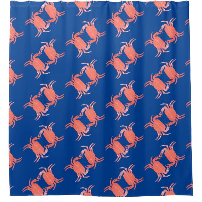 Crab Pattern Blue Shower Curtain (Front)