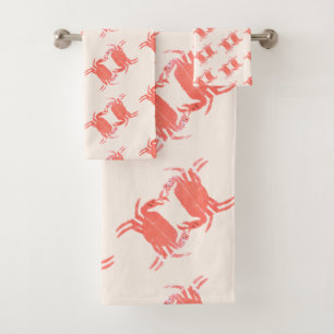 Crab Pattern Earthy Tone Bath Towel Set