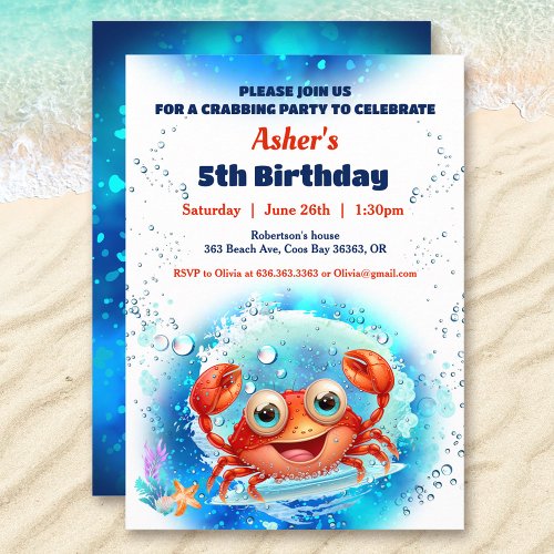 Crab Pool 1st Birthday Party Boy Custom Age  Invitation