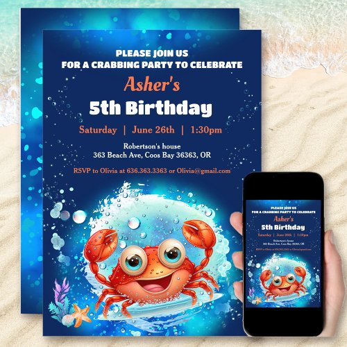 Crab Pool Birthday Party Boy Custom Age  Invitation
