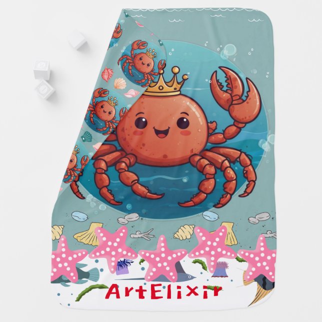 Crab Princess Print Baby Blanket (In Situ)