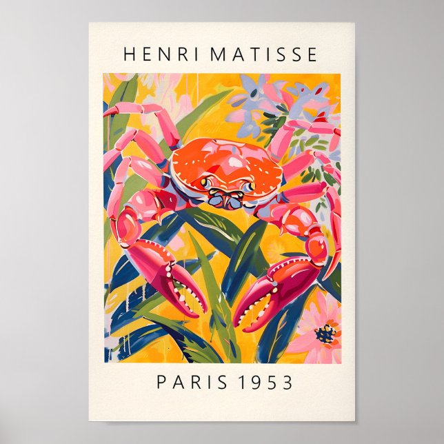 Crab Print, Beachy Dopamine Decor, Matisse Poster, Poster (Front)