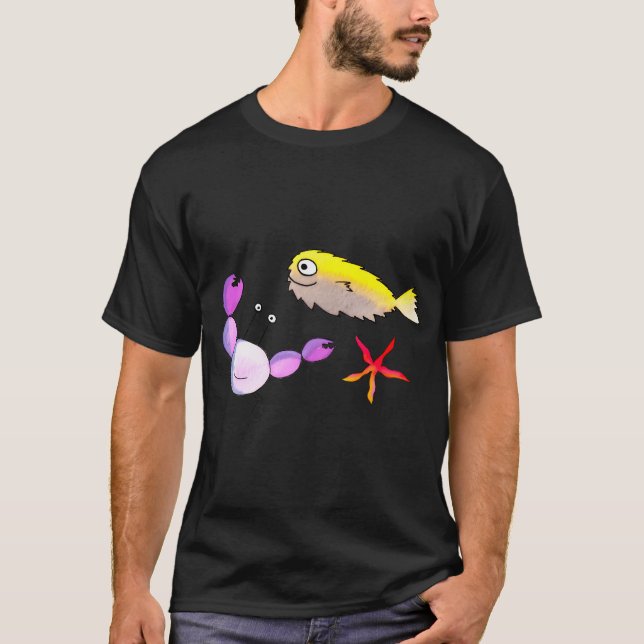Crab, Puffer Fish and Star Fish T-Shirt (Front)
