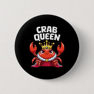 Crab Queen Funny Seafood Crab Animal Hunting Fishi Button