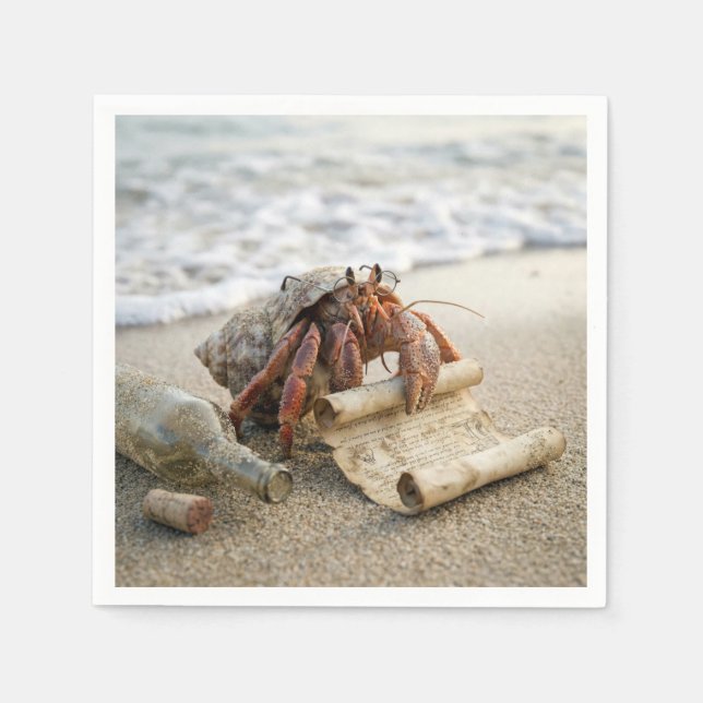 Crab Reading a Letter on a Beach Napkins (Front)
