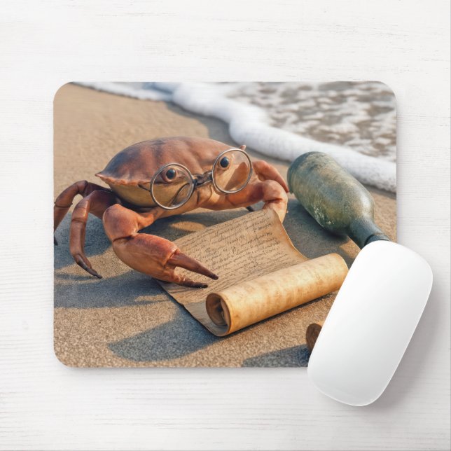 Crab Reading a Message on a Beach Mouse Pad (With Mouse)
