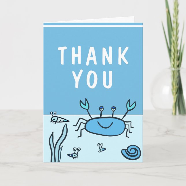 Crab Sea Animals Pattern Cute Boy Birthday Thank Y Thank You Card (Front)