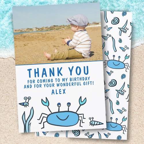 Crab Sea Animals Pattern Cute Boy Birthday Thank You Card