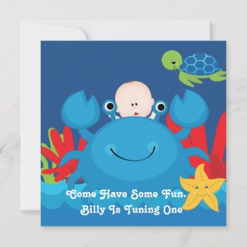 Crab & Sea Friends 1 Yr Old Birthday Party Invite by PersonalCustom at Zazzle