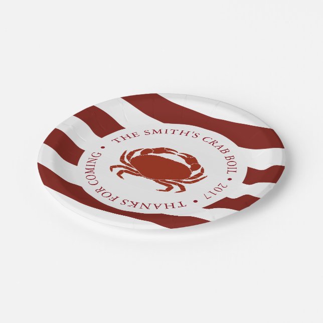 Crab | Seafood Boil Customized Red Striped Paper Plates (Angled)