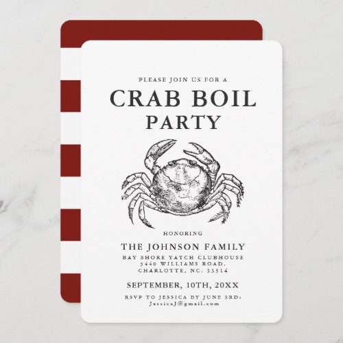 Crab  Seafood Boil Vintage Style Crab Invitations