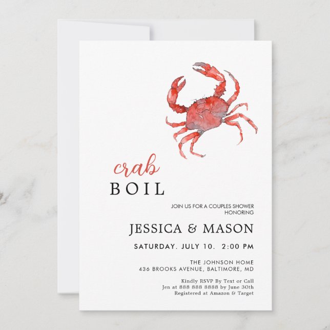 Crab Seafood Couples Bridal Shower  Invitation (Front)