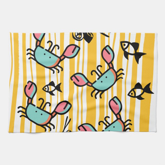 Crab Seafood Fish Pattern  Kitchen Towel (Horizontal)