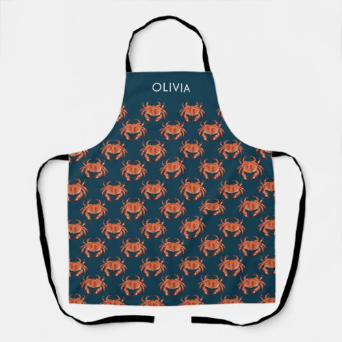 Crab Seaside Pattern Personalized Name Apron