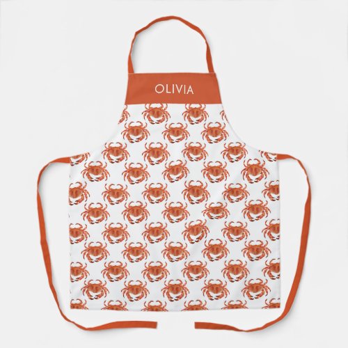 Crab Seaside Pattern Personalized Name Apron