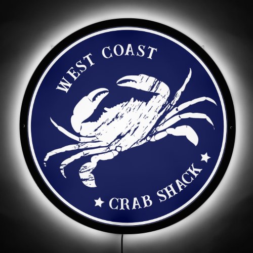Crab Shack Seafood Restaurant Blue and White LED Sign