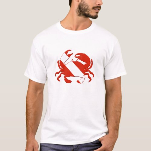 Crab Shaped Scuba Diving Flag Red White Stripe T_Shirt