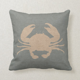 Crab Shell Beach Blue Throw Pillow