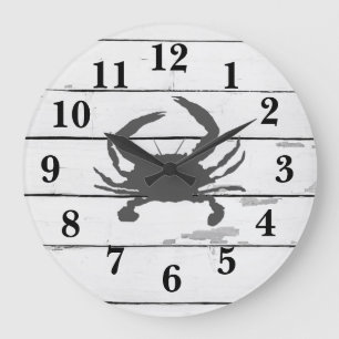 Crab Shiplap Beach Rustic Painting Large Clock