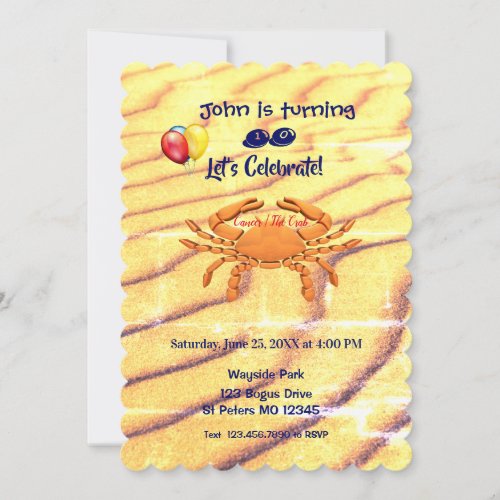 Crab Sign Birthday Cancer June 21  July 22 Invitation