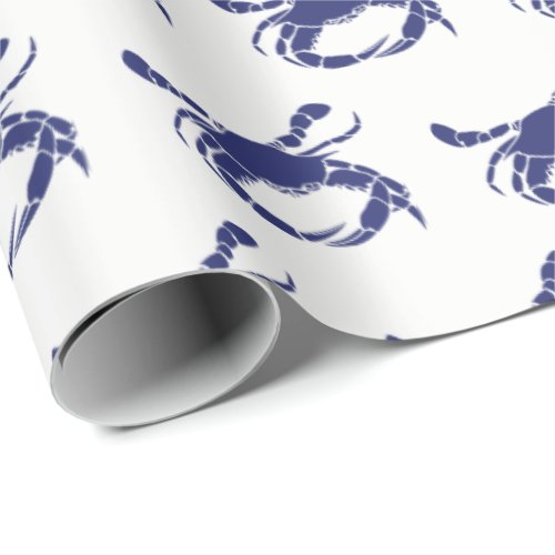 Crab Silhouette 1 Drawing Blue Wrapping Paper