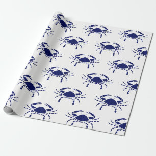 Crab Silhouette #2 Drawing Blue Wrapping Paper