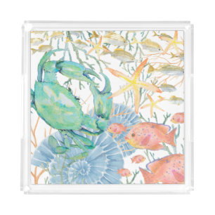 Crab Starfish Coral Seashells Fish Acrylic Tray