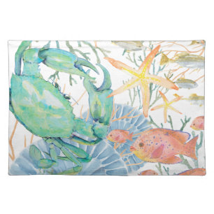 Crab Starfish Coral Seashells Fish Cloth Placemat