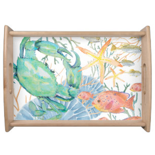 Crab Starfish Coral Seashells Fish Serving Tray