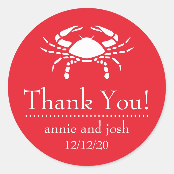 Crab Thank You Labels (Red) Sticker