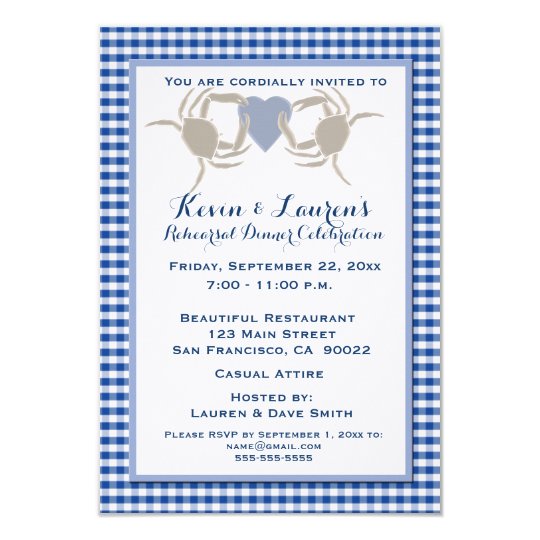 Crab Theme with Blue Gingham Invitation