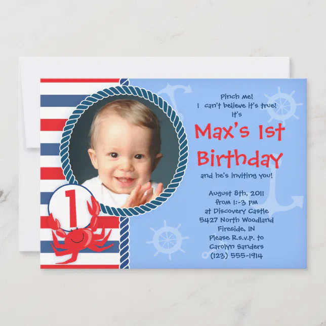 Crab Themed Birthday Party Invitation | Zazzle