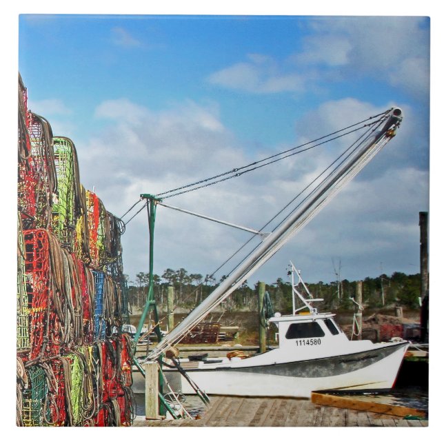 Crab Traps Stacked and Ready Ceramic Tile (Front)