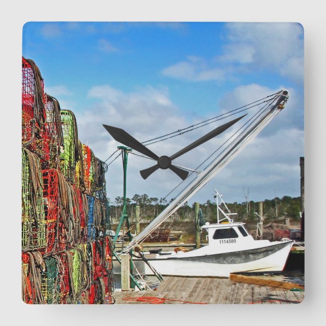 Crab Traps Stacked and Ready Square Wall Clock (Front)