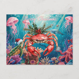 Crab Under the Sea Christmas Party Holiday Postcard