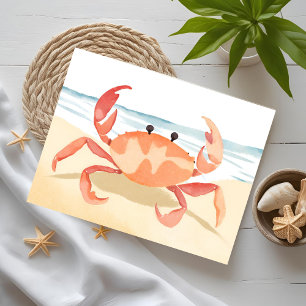 Crab Watercolor Beach Shore Coastal Vacation Postcard