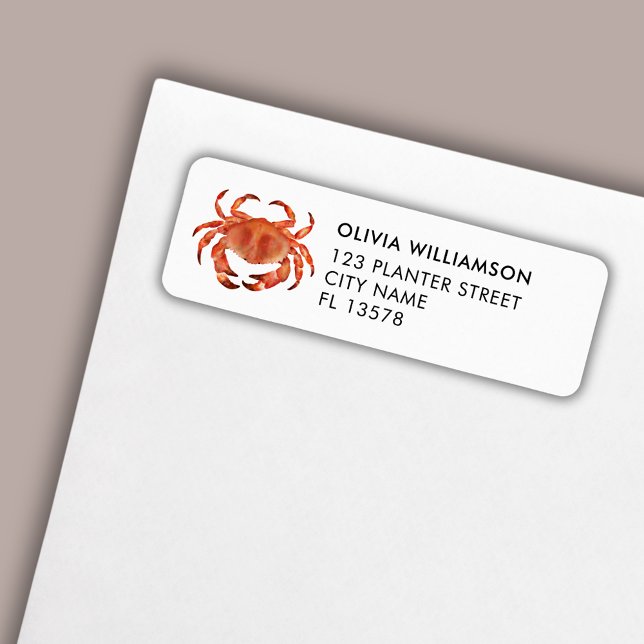 Crab Watercolor Illustration Label (Brown crab coastal crustacean return address label)