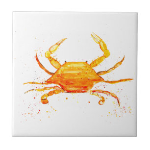 Crab Watercolor Orange Animal Nautical Ocean Ceramic Tile