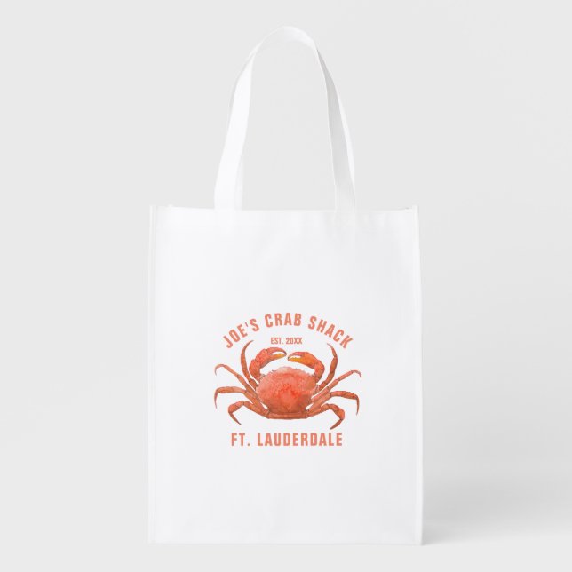 Crab Watercolors Illustration Custom Text Grocery Bag (Front)