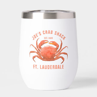 Crab Watercolors Illustration Custom Text Thermal Wine Tumbler