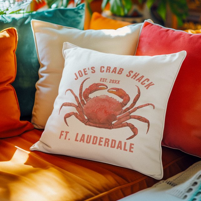 Crab Watercolors Illustration Custom Text Throw Pillow (Creator Uploaded)