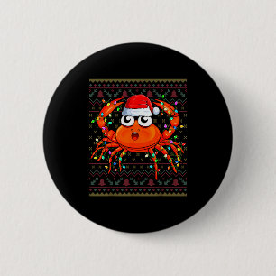 Crab Wearing Xmas Lights Santa Hat Crab Christmas Button