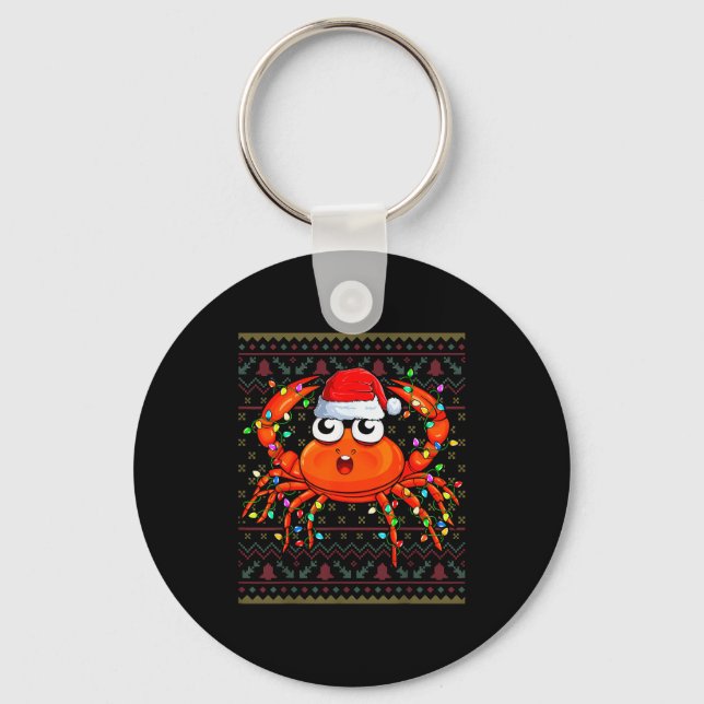 Crab Wearing Xmas Lights Santa Hat Crab Christmas  Keychain (Front)