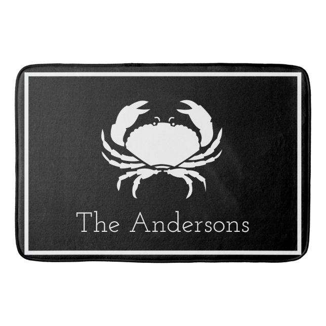 CRAB WHITE on BLACK initial Modern Letter Bath Mat (Front)