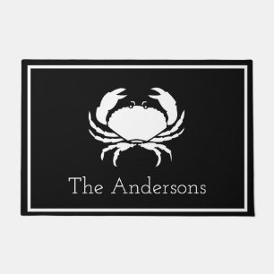 CRAB WHITE on BLACK initial Modern Letter Doormat