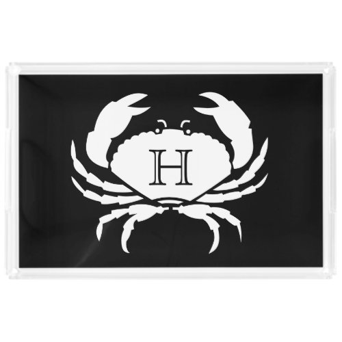 CRAB WHITE on BLACK Stylish Modern Stripes Back Th Acrylic Tray