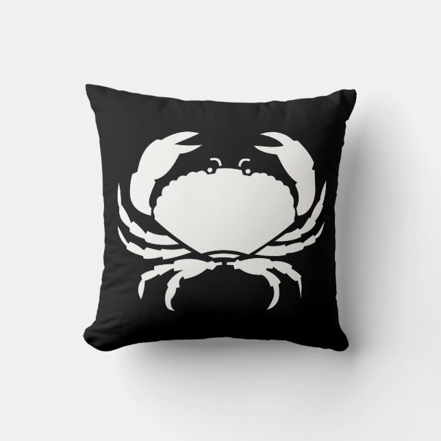 CRAB WHITE on BLACK Stylish Modern Stripes Back Throw Pillow (Front)