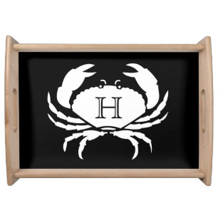 CRAB WHITE on BLACK Stylish Modern Stripes  Serving Tray