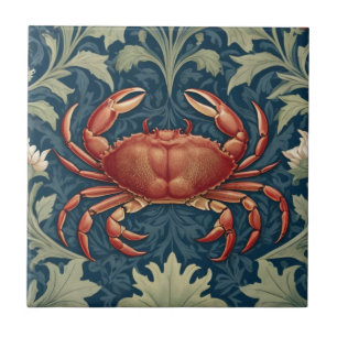 Crab William Morris style Nautical Sea Ocean Life Ceramic Tile