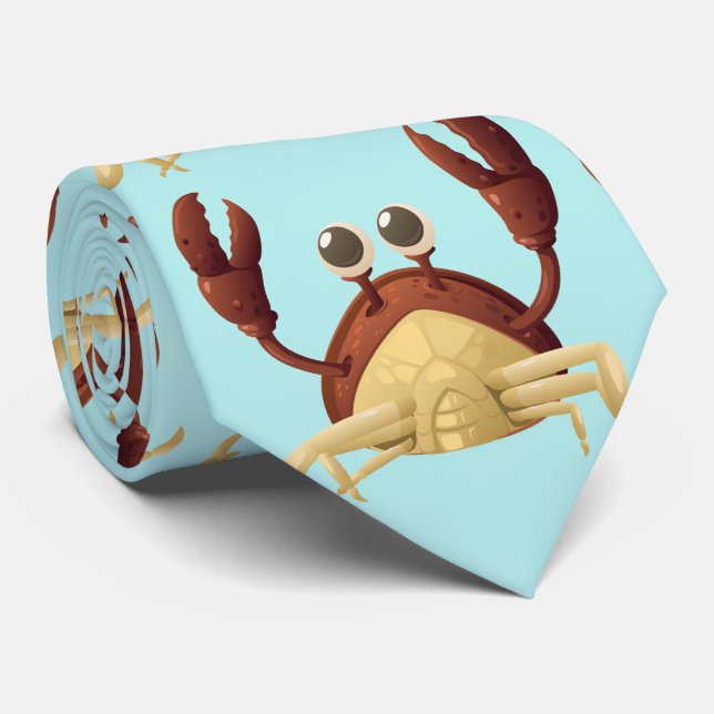 crab with blue sea background tie (Rolled)